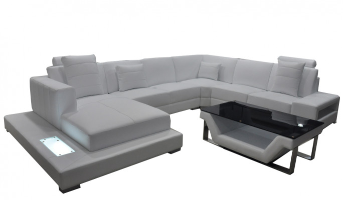 Ledersofa Canapé mat USB Wunnlandschaft Eckcanapé Garnitur Design Modern Canapé