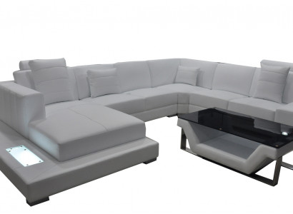 Ledersofa Canapé mat USB Wunnlandschaft Eckcanapé Garnitur Design Modern Canapé
