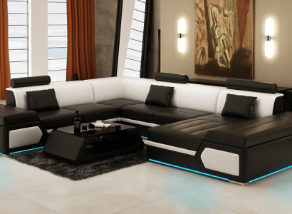 Ledercouch Sofa Canapé Wunnlandschaft Eckcouch Garnitur Design Modern Schwaarz +USB