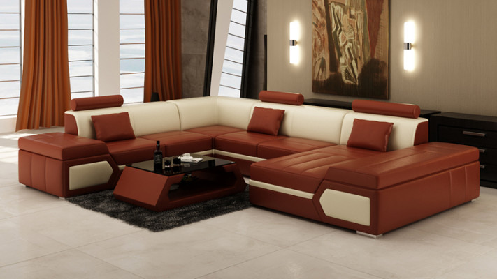 Ledercouch Sofa Canapé Wunnlandschaft Eckcouch Garnitur Design Modern Schwaarz +USB