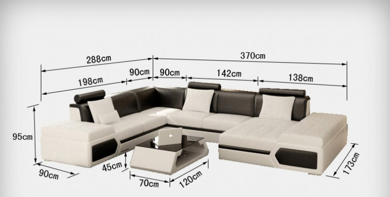 Ledercouch Sofa Canapé Wunnlandschaft Eckcouch Garnitur Design Modern Schwaarz +USB