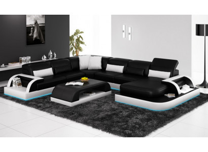Canapé Eckcouch Design Wunnlandschaft Schwaarz Polster Sëtz Garnitur Ledercanapé USB