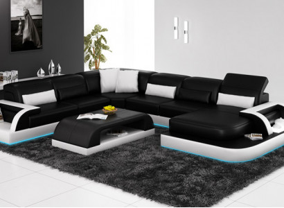 Canapé Eckcouch Design Wunnlandschaft Schwaarz Polster Sëtz Garnitur Ledercanapé USB