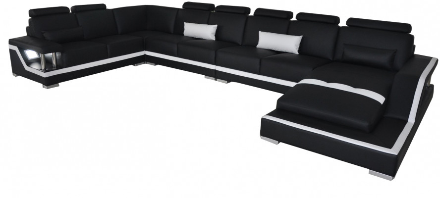 Ledersofa Wohnlandschaft Eck Garnitur Design Sofa U-Form + Chaise mat USB L6002