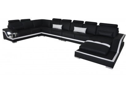 Ledersofa Wohnlandschaft Eck Garnitur Design Sofa U-Form + Chaise mat USB L6002