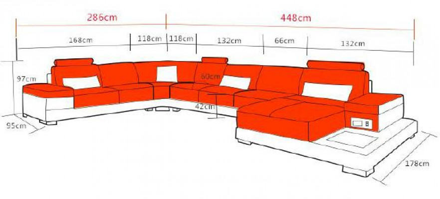 Design XXL Lieder-Sofa "Premium Comfort" mat héichwäertegem kënschtleche Lieder