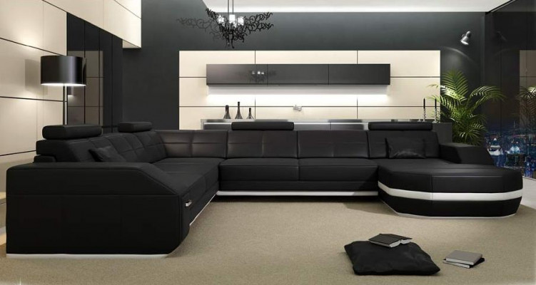 Ledersofa Canapé Wunnlandschaft Ecksofa Eck Garnitur Design Modern Sofa C4011 Nei