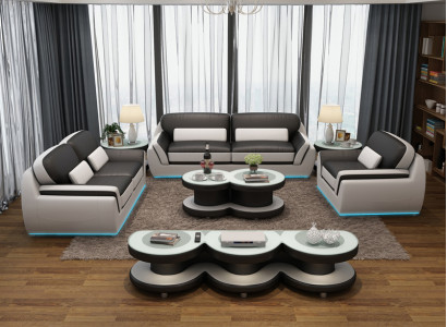 Ledersofa Canapé Sofagarnitur Nei 3+2+1 Sëtzer Dekor Garnitur Design Modern