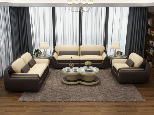 Ledersofa Canapé Sofagarnitur Nei 3+2+1 Sëtzer Dekor Garnitur Design Modern
