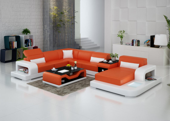 Ledersofa Couch Wunnlandschaft Eckcouch Eck Garnitur Design Modern Sofa G8006