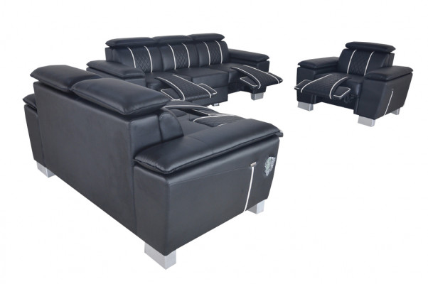 Sofagarnitur Ledergarnitur Canapé Design Sofa Polster Komplett Set 3+2+1 mat USB