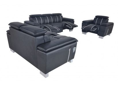 Sofagarnitur Ledergarnitur Canapé Design Sofa Polster Komplett Set 3+2+1 mat USB