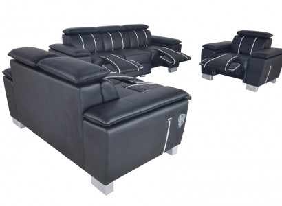 Sofagarnitur Ledergarnitur Canapé Design Sofa Polster Komplett Set 3+2+1 mat USB