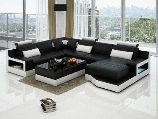 Lieder-Couch Ecksofa + USB Garnitur Wunnlandschaft Polster U Form Canapé Sofa Design