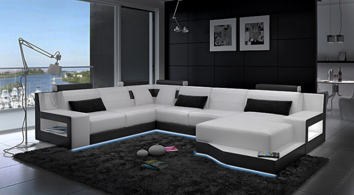 Lieder-Couch Ecksofa + USB Garnitur Wunnlandschaft Polster U Form Canapé Sofa Design
