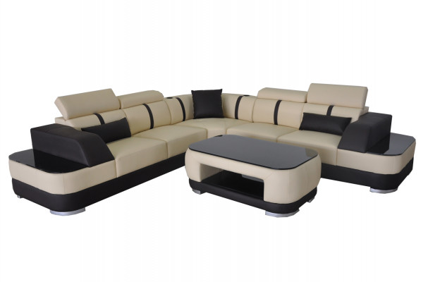 Eck Sofa + USB Lieder Polster Eck Garnitur Couchen L Form + Dësch Wunnlandschaft