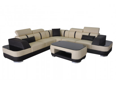 Eck Sofa + USB Lieder Polster Eck Garnitur Couchen L Form + Dësch Wunnlandschaft