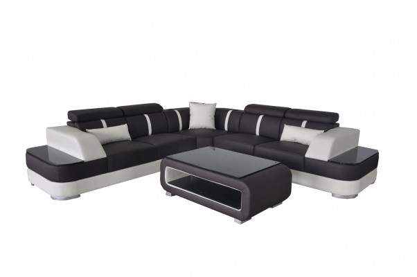 Eck Sofa + USB Lieder Polster Eck Garnitur Couchen L Form + Dësch Wunnlandschaft