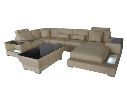 Ledercanapé Sofa mat USB, Gepolstert Eck Ecksofa Wunnlanschaft Designersofa Rodos