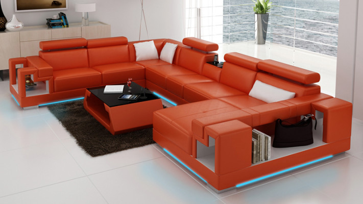Ledercouch Sofa Canapé Wunnlandschaft Eckcouch Eck Garnitur Design Modern U K5001