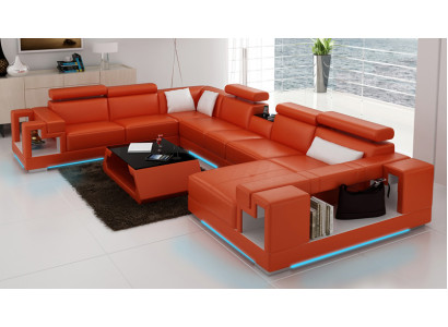 Ledercouch Sofa Canapé Wunnlandschaft Eckcouch Eck Garnitur Design Modern U K5001