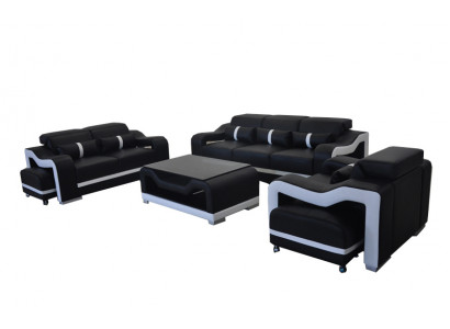 Sofa Lieder +USB, Canapé Polster Garnitur 3+2+1 Sëtz Komplett Set Garnituren +Dësch