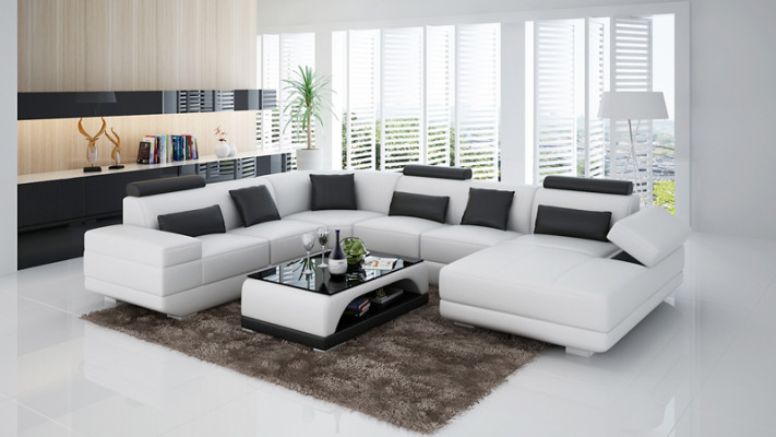 Ledersofa Couch Wunnlandschaft Ecksofa Ecksëtzmoublé Design Modern Sofa Beige USB