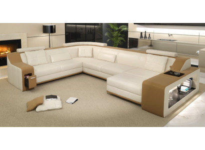 Moderne Sitzeck Ecksofa Sofa Polstersofa Ledereckgarnitur Wunnlandschaft USB