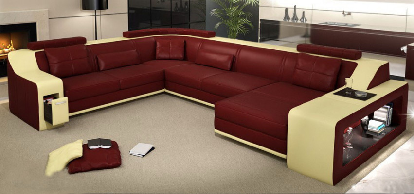 Moderne Sitzeck Ecksofa Sofa Polstersofa Ledereckgarnitur Wunnlandschaft USB
