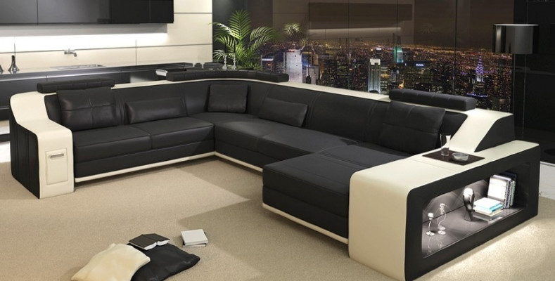 Modern Wunnlandschaft Polster Ecksofa Canapé Couch Eck Garnitur Textil Canapéen +USB