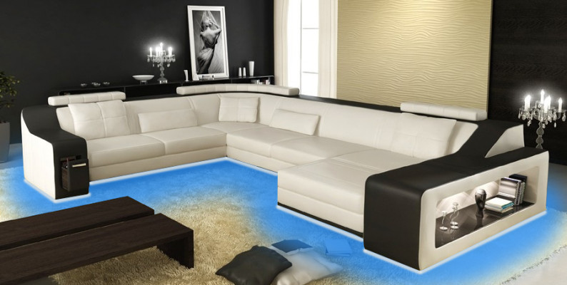 Modern Wunnlandschaft Polster Ecksofa Canapé Couch Eck Garnitur Textil Canapéen +USB