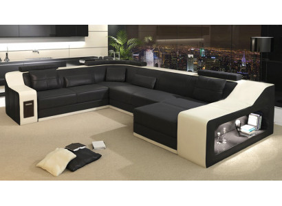 Ledercouch Couch Wunnlandschaft Eckssofa Eck Garnitur Design Modern Sofa mat USB