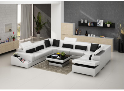 Ledercouch Canapé Wunnlandschaft Ecksitzlandschaft Eck Garnitur Design Moderne Canapé G8008