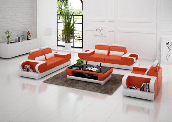 Ledercouch Couch Wunnlandschaft 3+2+1 Sëtzer Garnitur Design Modern Sofa G8003D
