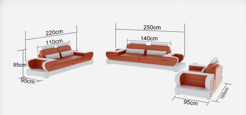 Ledercouch Couch Wunnlandschaft 3+2+1 Sëtzer Garnitur Design Modern Sofa G8003D