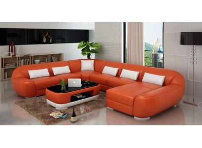 Modern Ledersofa Ecksofa Wunnlandschaft Sitz Polster Couch Garnitur Nei FEo