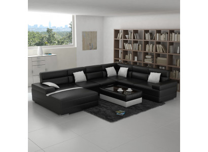 Ledercouch Sofa Wunnlandschaft Eckcanapé Eck Garnitur Design Modern Sofa U-Form USB