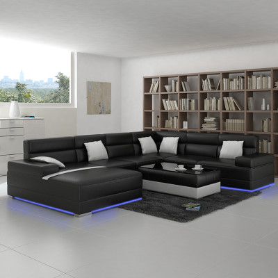 Ledercouch Sofa Wunnlandschaft Eckcanapé Eck Garnitur Design Modern Sofa U-Form USB