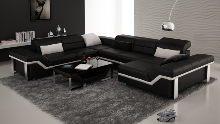 Modern Sëtzeck Ledersofa Ecksofa Sofa Polster Couch Wunnlandschaft K5007 + USB