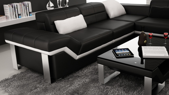 Modern Sëtzeck Ledersofa Ecksofa Sofa Polster Couch Wunnlandschaft K5007 + USB