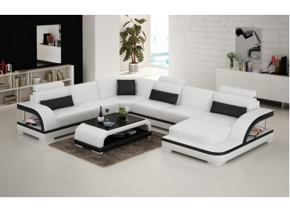 Ledersofa Canapé Wunnlandschaft Ecksofa Eck Garnitur Design Modern Sofa mat USB