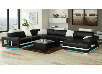 Ledersofa Sofa Couch Wunnlandschaft Ecksofa Garnitur Design Modern Sofa mat USB