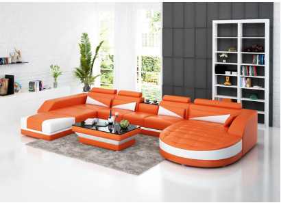 Ledercouch Couch Wunnlandschaft Eckcouch Garnitur Design Modern Couch USB Orange