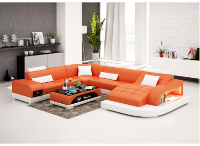 Ledercouch Couch Wunnlandschaft Wunksësseck Eck Garnitur Design Modern Couch USB Neien