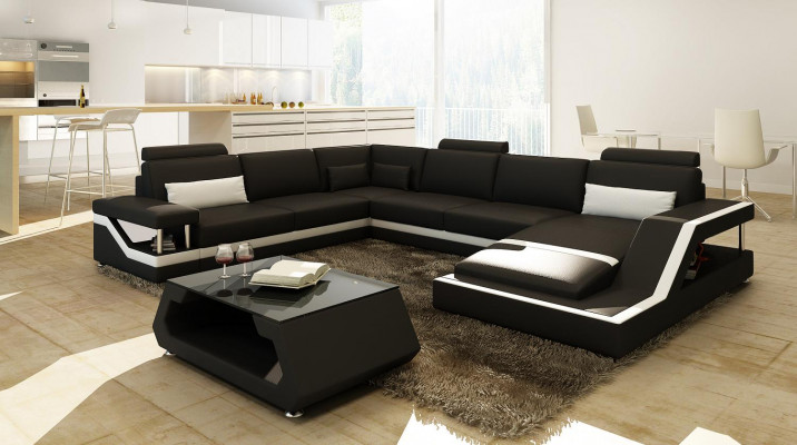 Designer Sofa, Ecksofa, Wunnlandschaft, Grouss Modern Lieder-Sofa + USB, Patentéiert NEI