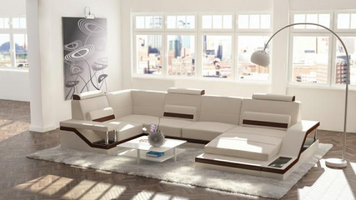 Wunnlandschaft Canapé + USB Polstersëtz Eckcanapé Garnitur Textil Stoff Lieder Canapéen