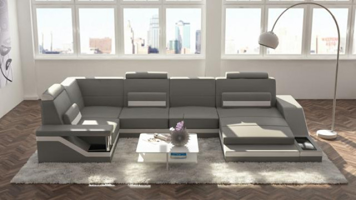 Wunnlandschaft Canapé + USB Polstersëtz Eckcanapé Garnitur Textil Stoff Lieder Canapéen