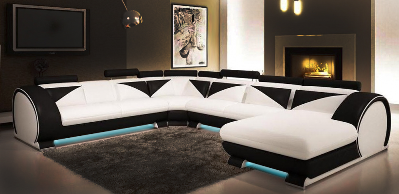 Luedersoofa mat USB Luedersoofa Grousst Sofa Ecksofa Lieder XXL Wunnlandschaft U Form