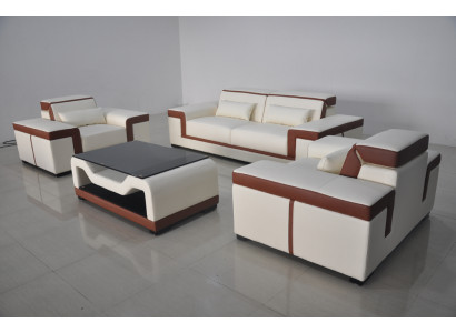 3+2+1 Sofa Canapé Polster Lieder Stoff Canapéen Sofen +Dësch Komplett Garnitur Nei