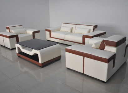 3+2+1 Sofa Canapé Polster Lieder Stoff Canapéen Sofen +Dësch Komplett Garnitur Nei